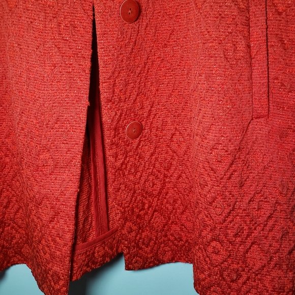 VGUC Zara Jacquard Herringbone Buttoned Mid Length Coat Red Size Large - Picture 7 of 16
